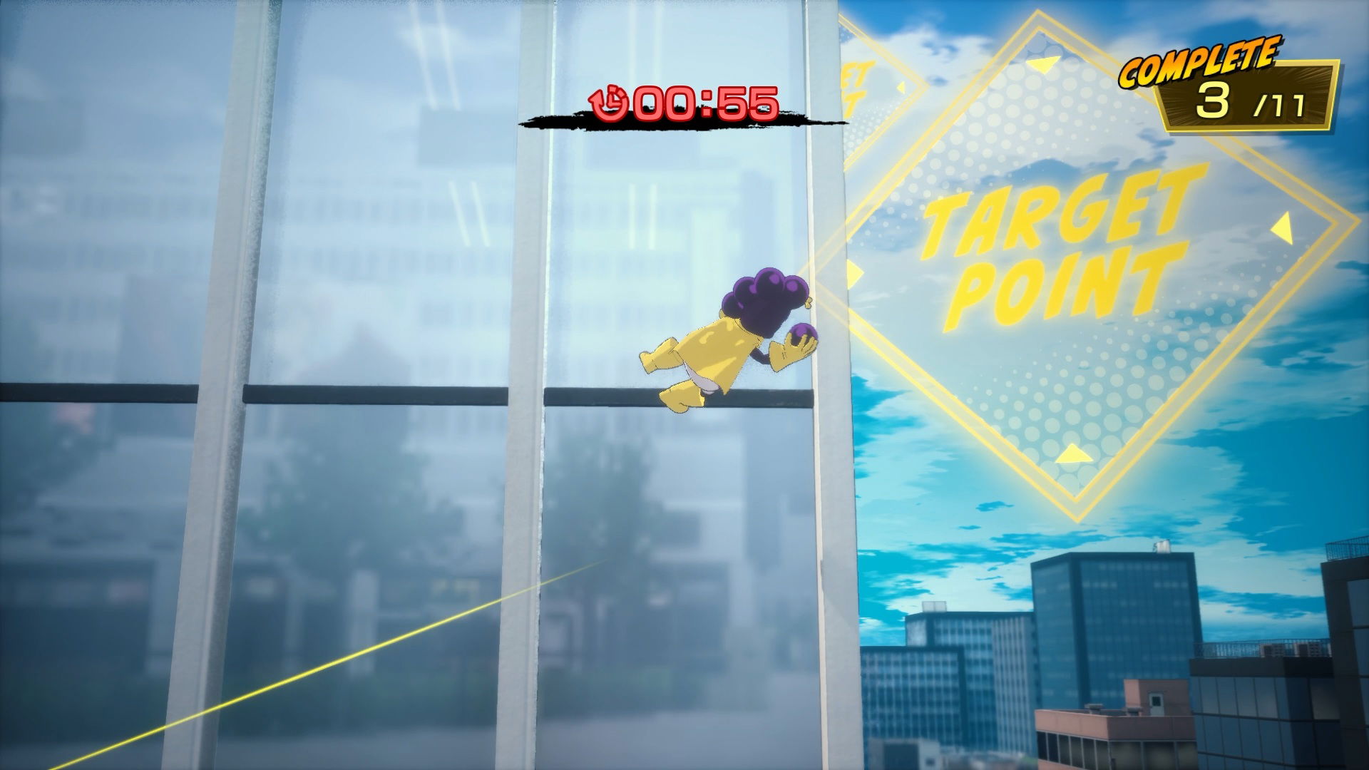 Screenshot of Mineta on a building in My Hero Academia: All's Justice
