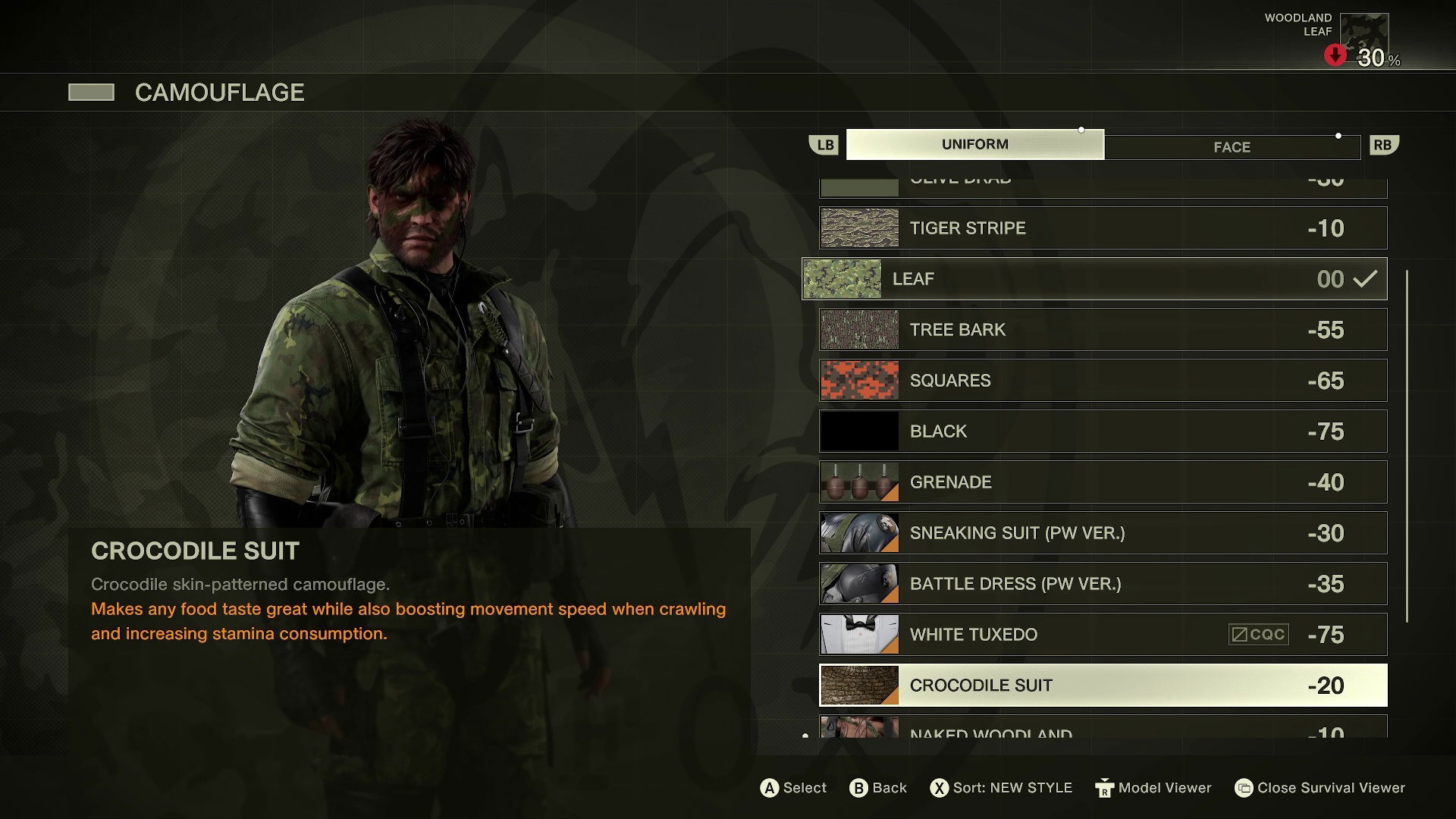 Metal Gear Solid Delta: Snake Eater Camo Menu