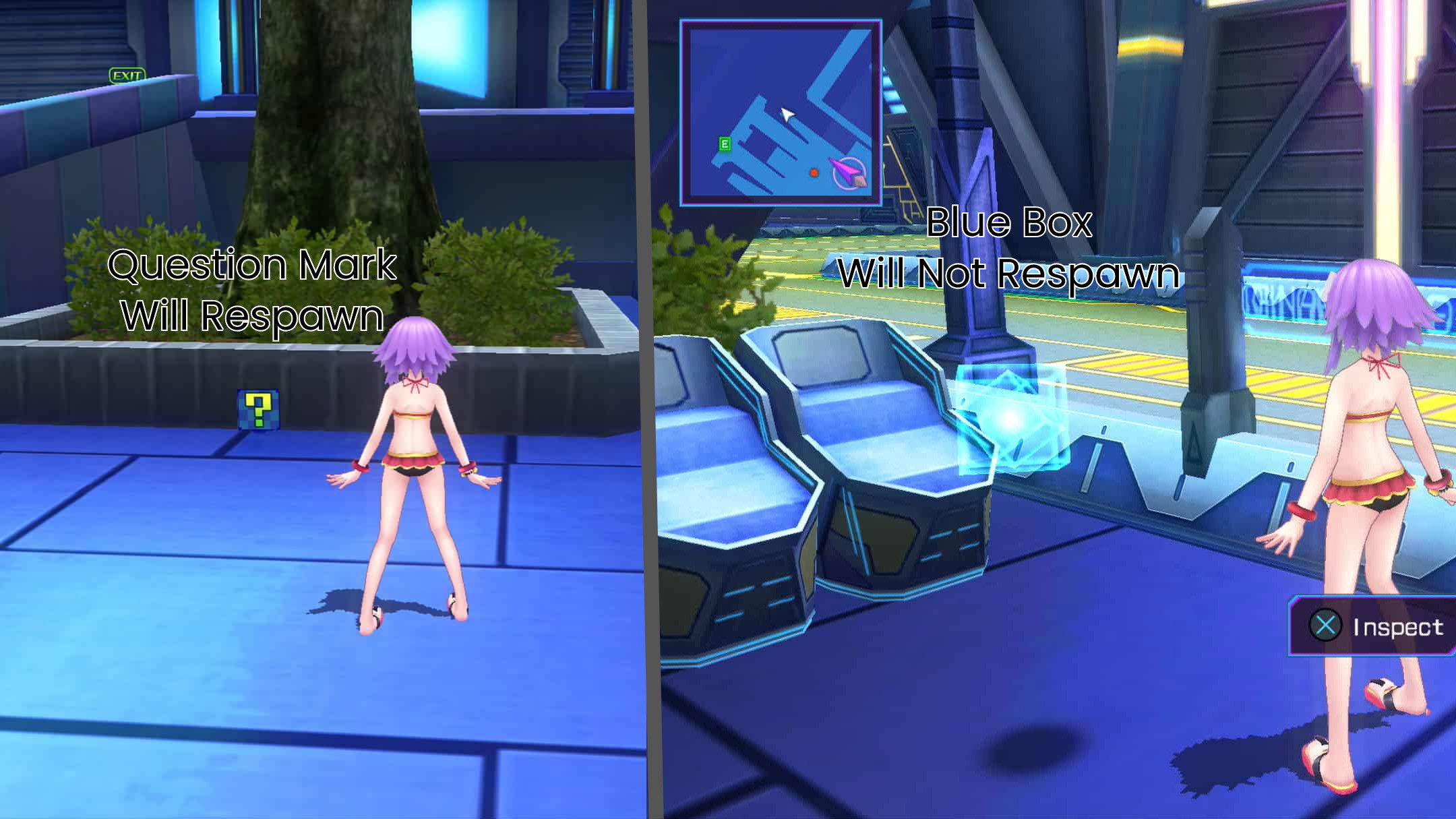 Edited image with two screenshots of Hyperdimension Neptunia Re;Birth 3