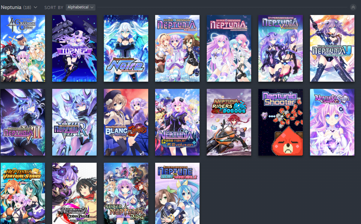 Full library of Neptunia games on Steam
