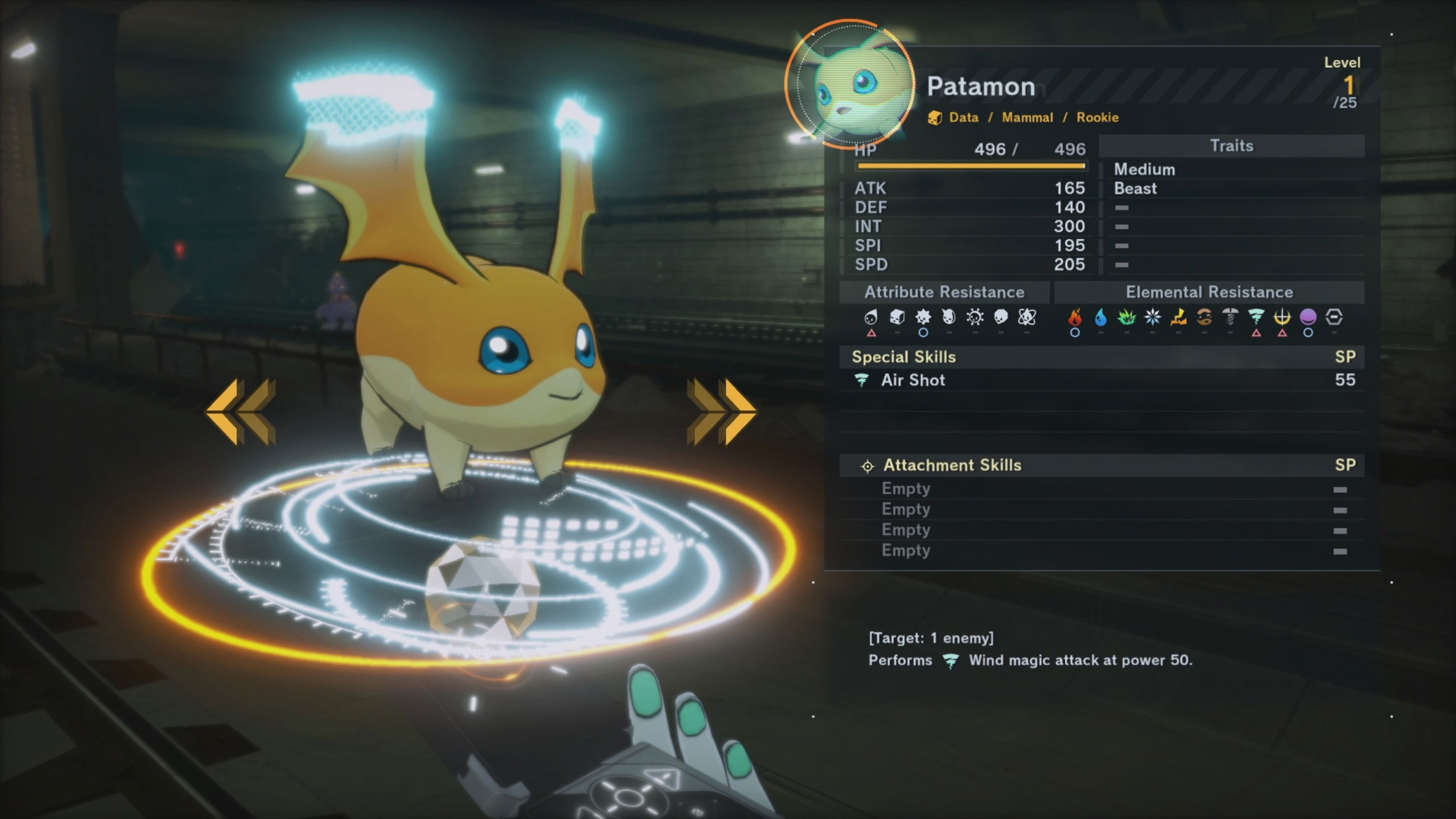 Patamon base stats in Digimon Story: Time Stranger