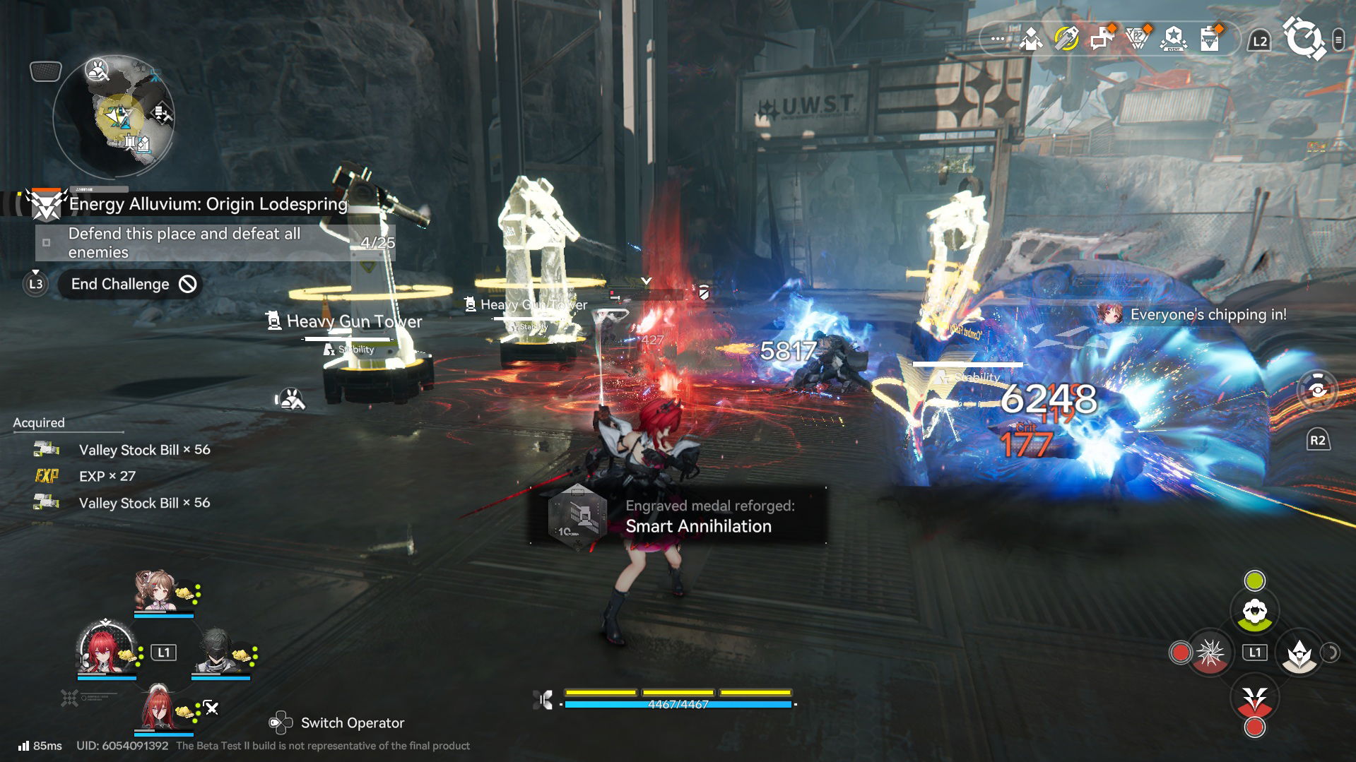 a combat screenshot fighting alongside gun towers in Arknights: Endfield