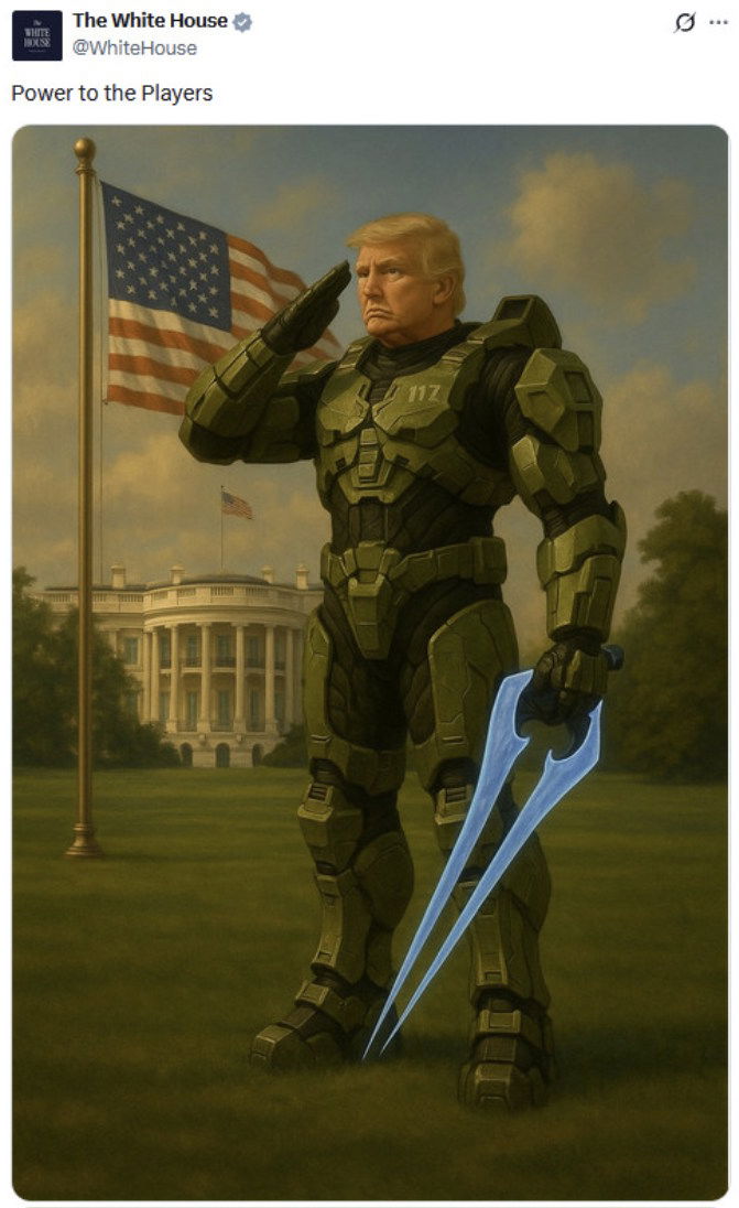 Terrible halo image with the president of the USA saluting a incorrect flag