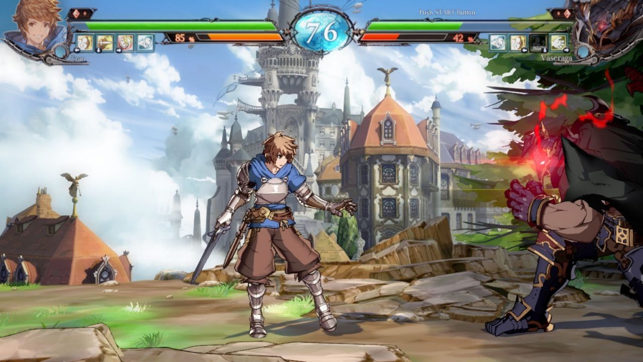 The clouds clear to reveal a beautiful town in Granblue Fantasy Versus