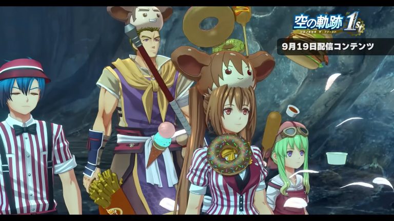 Trails in the Sky First Chapter cast with different outfits and accessories on