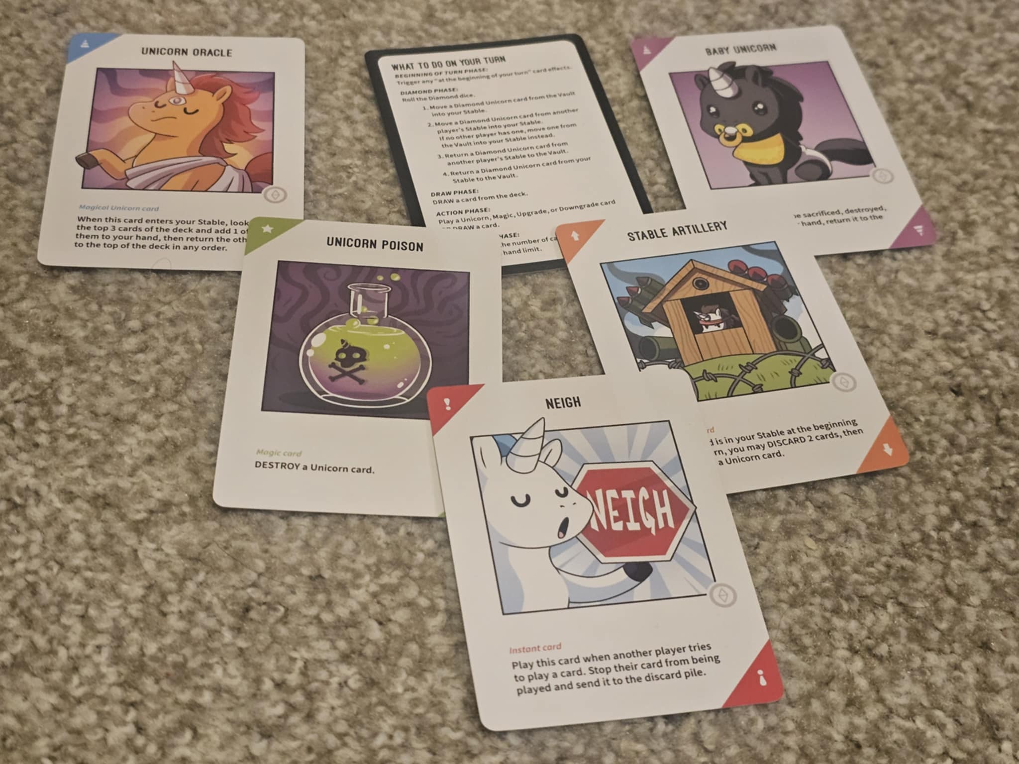 The variety of cards displayed in Unstable Unicorns