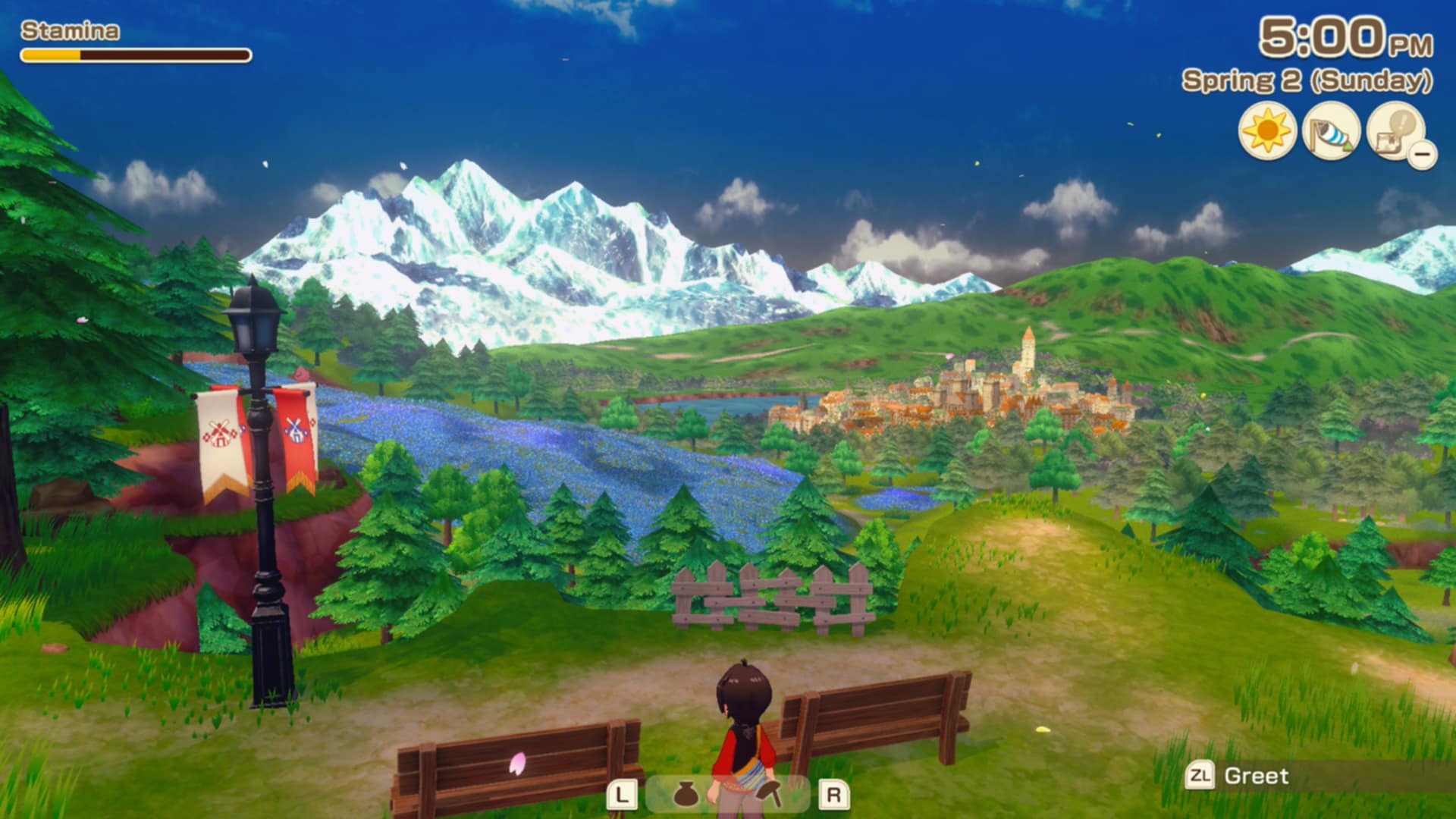 Over the mountain shot in Story of Seasons: Grand Bazaar