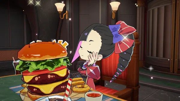 Limited Edition Unveiled For Etrange Overlord Picture of Étrange von Rosenburg eating a burger in Etrange Overlord