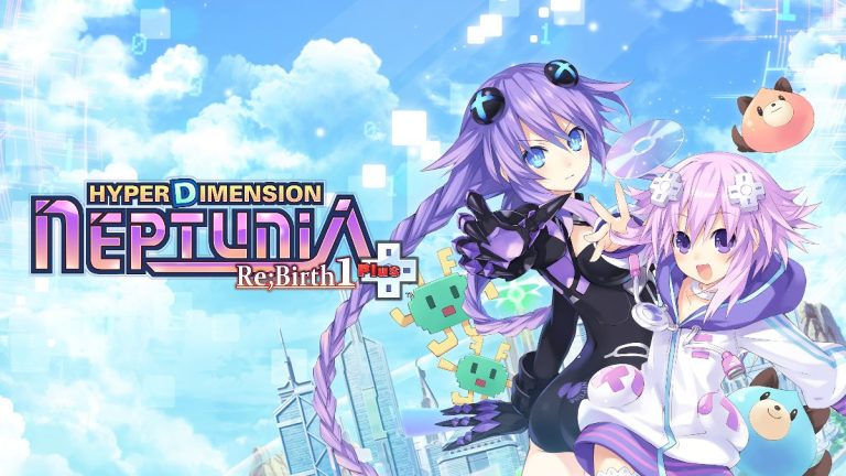 Hyperdimension Neptunia Re;Birth plus 1 logo art with purple heart and neptune in front.
