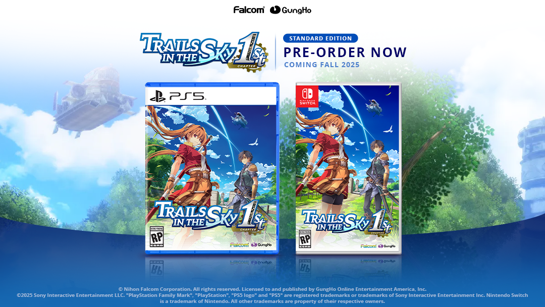 Trails In The Sky First Chapter Pre Order graphic showing the game art for the game case