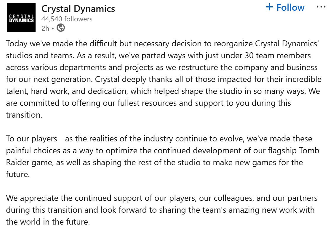 crystal dynamic layoffs November 2025