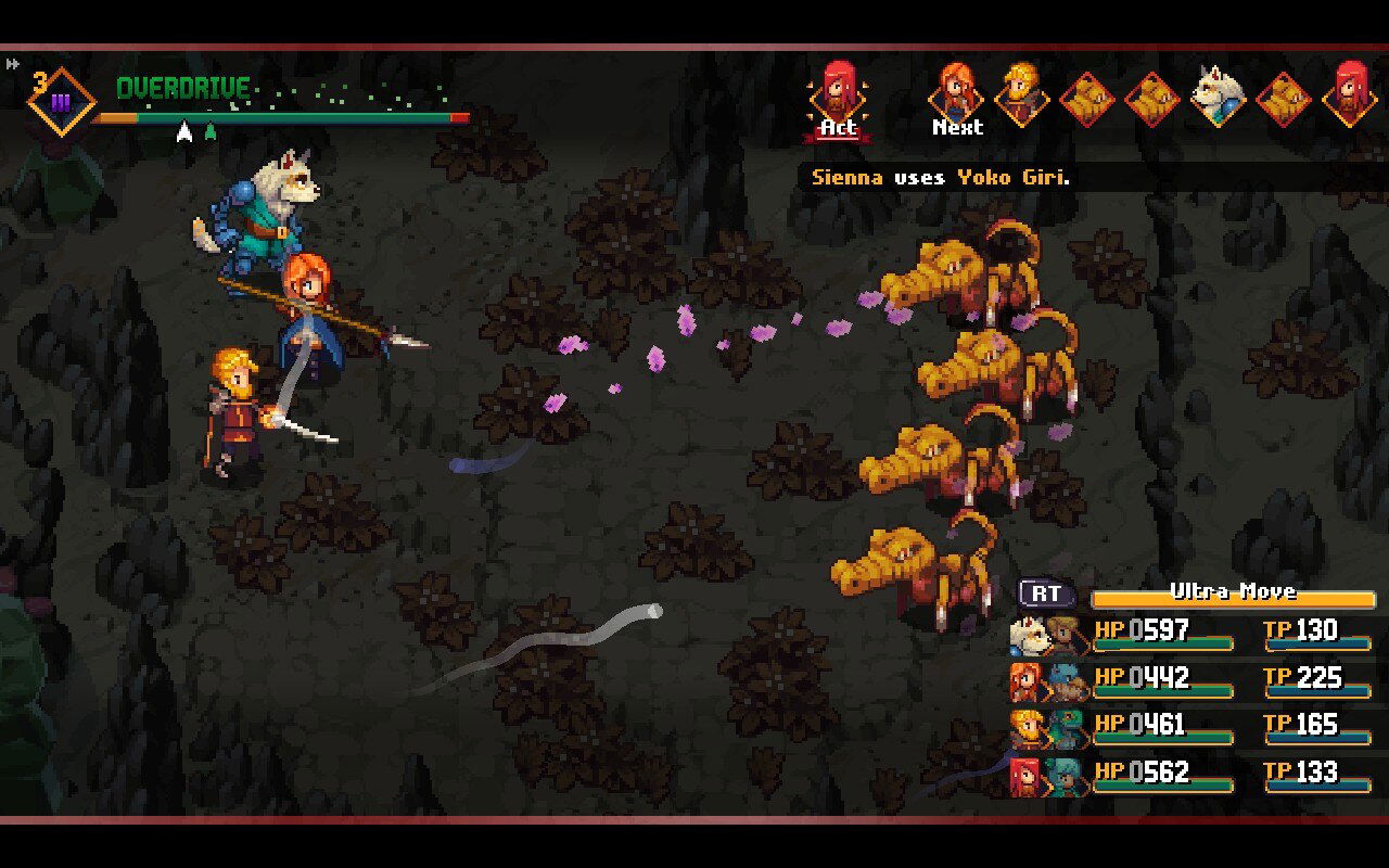 Battle Screenshot after the white wolf enters the party in Chained Echoes: Ashes of Elrant