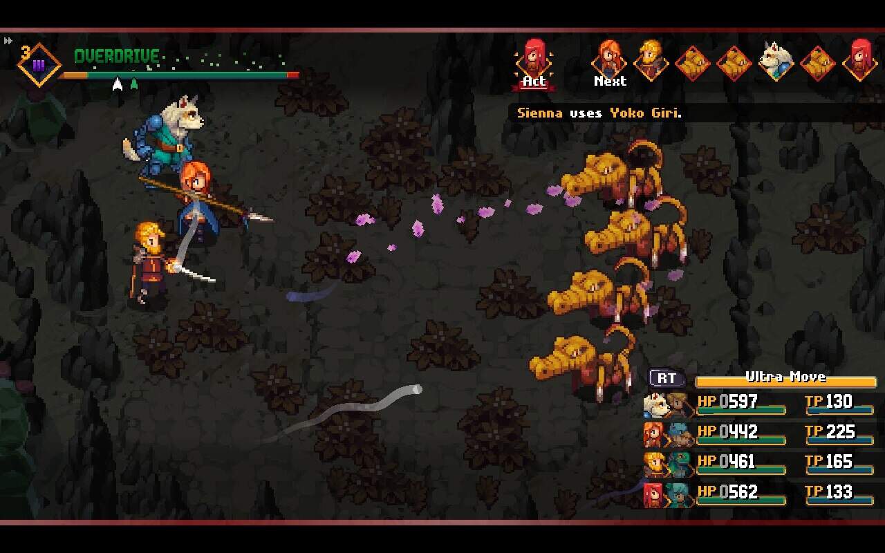 Chained Echoes 17 | The Outerhaven Battle Screenshot after the white wolf enters the party in Chained Echoes: Ashes of Elrant