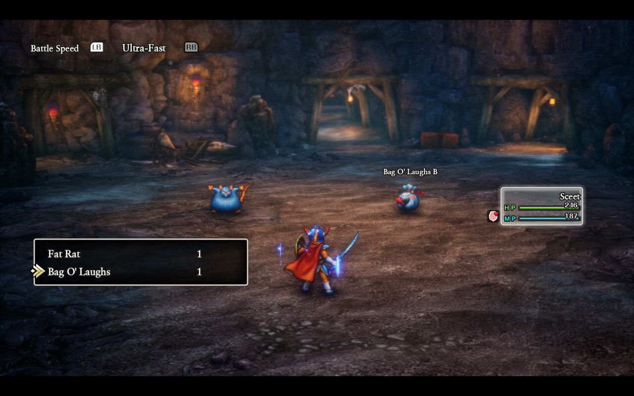 Battle screen in Dragon Quest I from Dragon Quest I & II HD-2D Remake