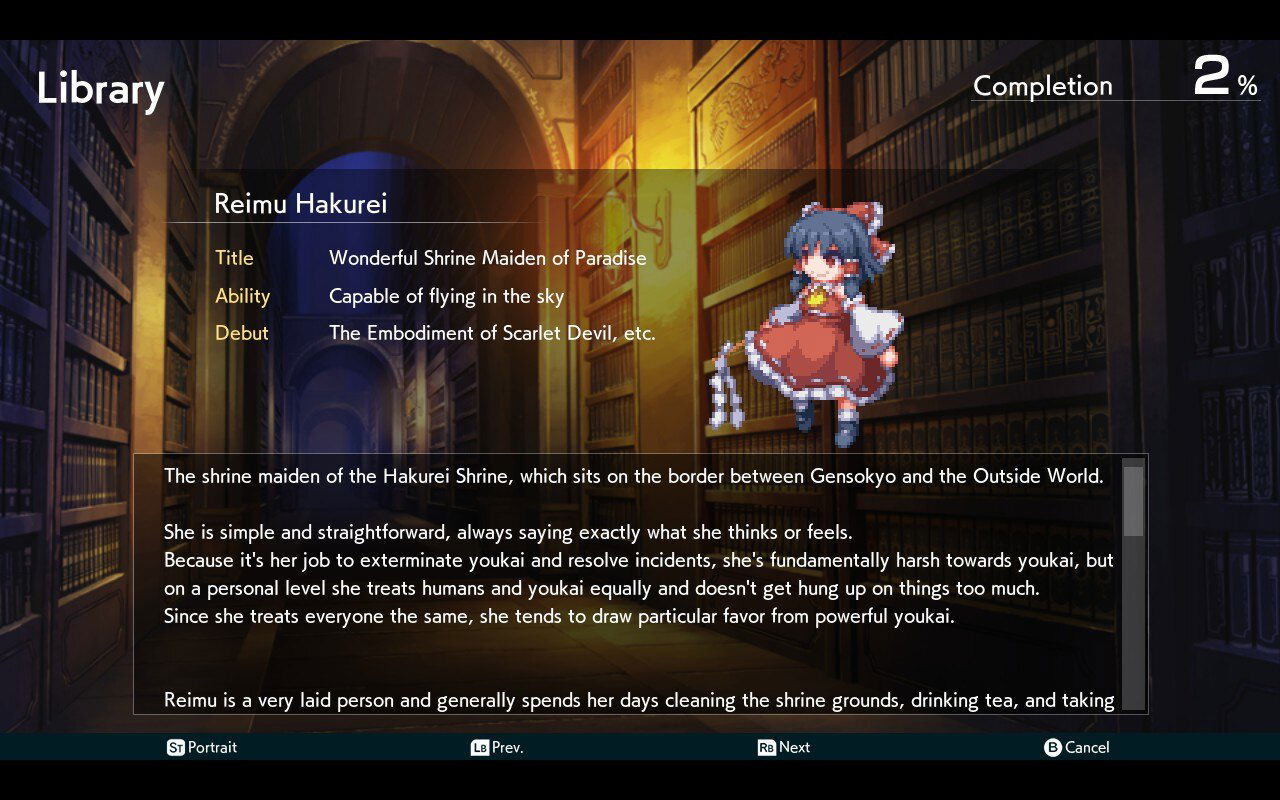 The Library Entry for Reimu in Fantasy Maiden Wars - Dream of the Stray Dreamer