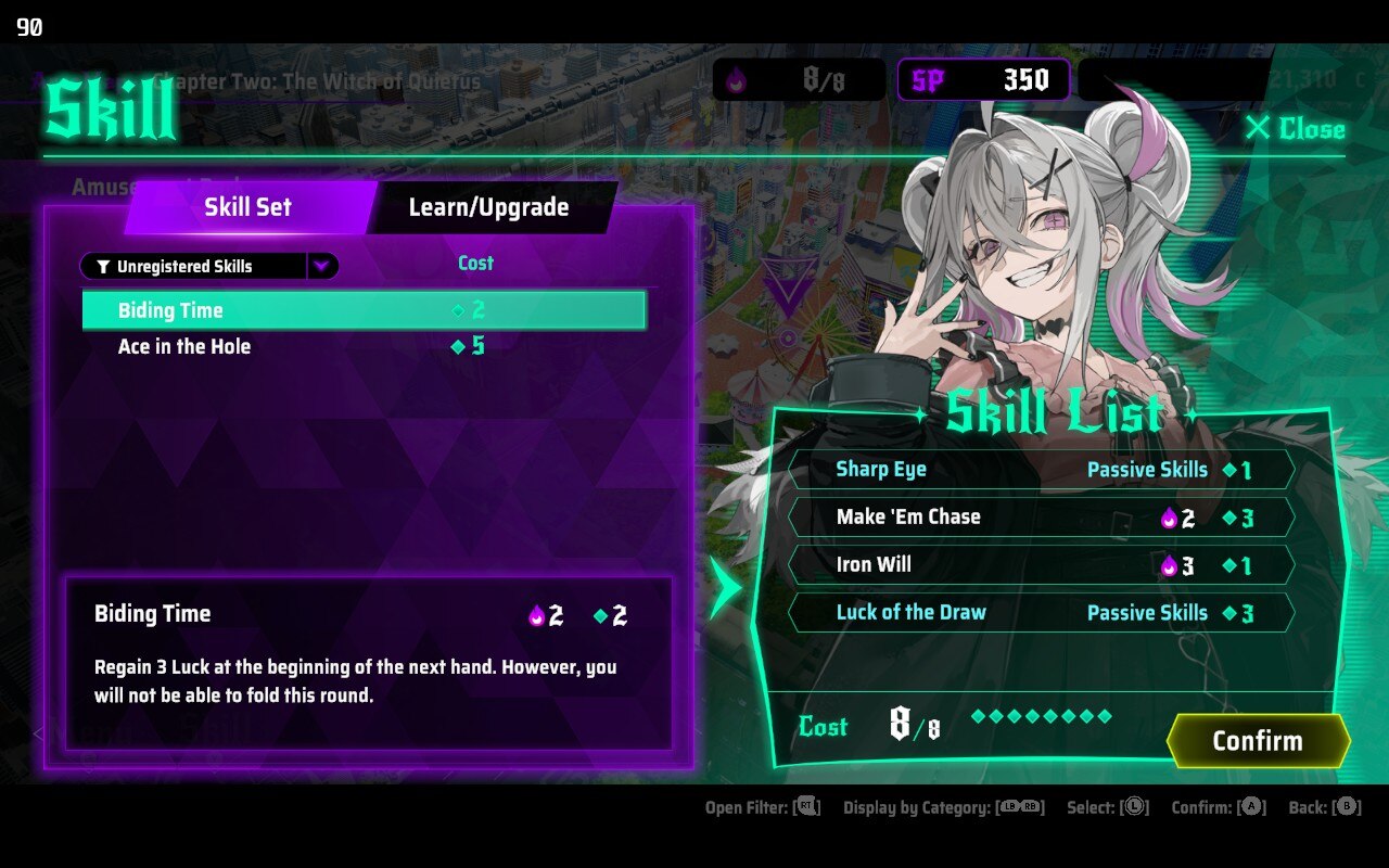 Screenshot of the skill screen from All in Abyss: Judge the Fake