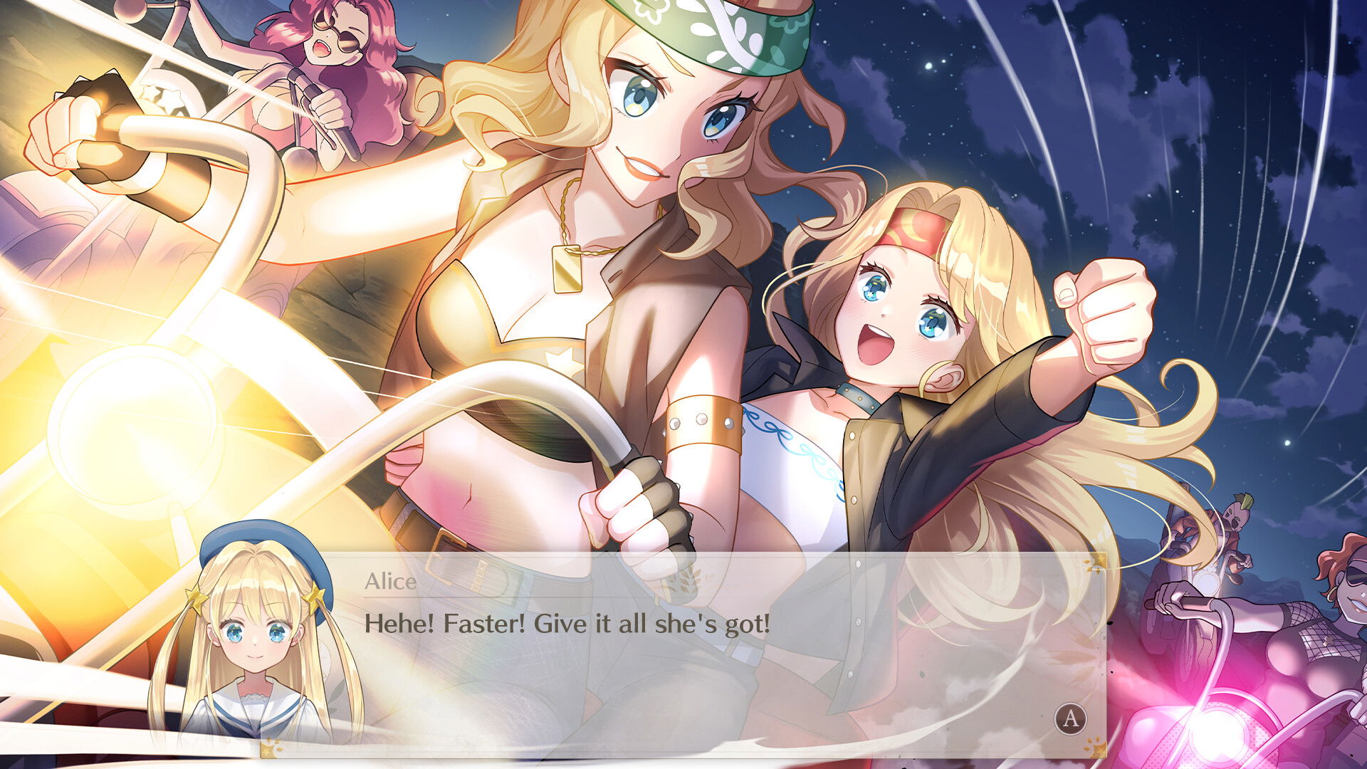 Magical Princess scene with daughter riding on a motorbike